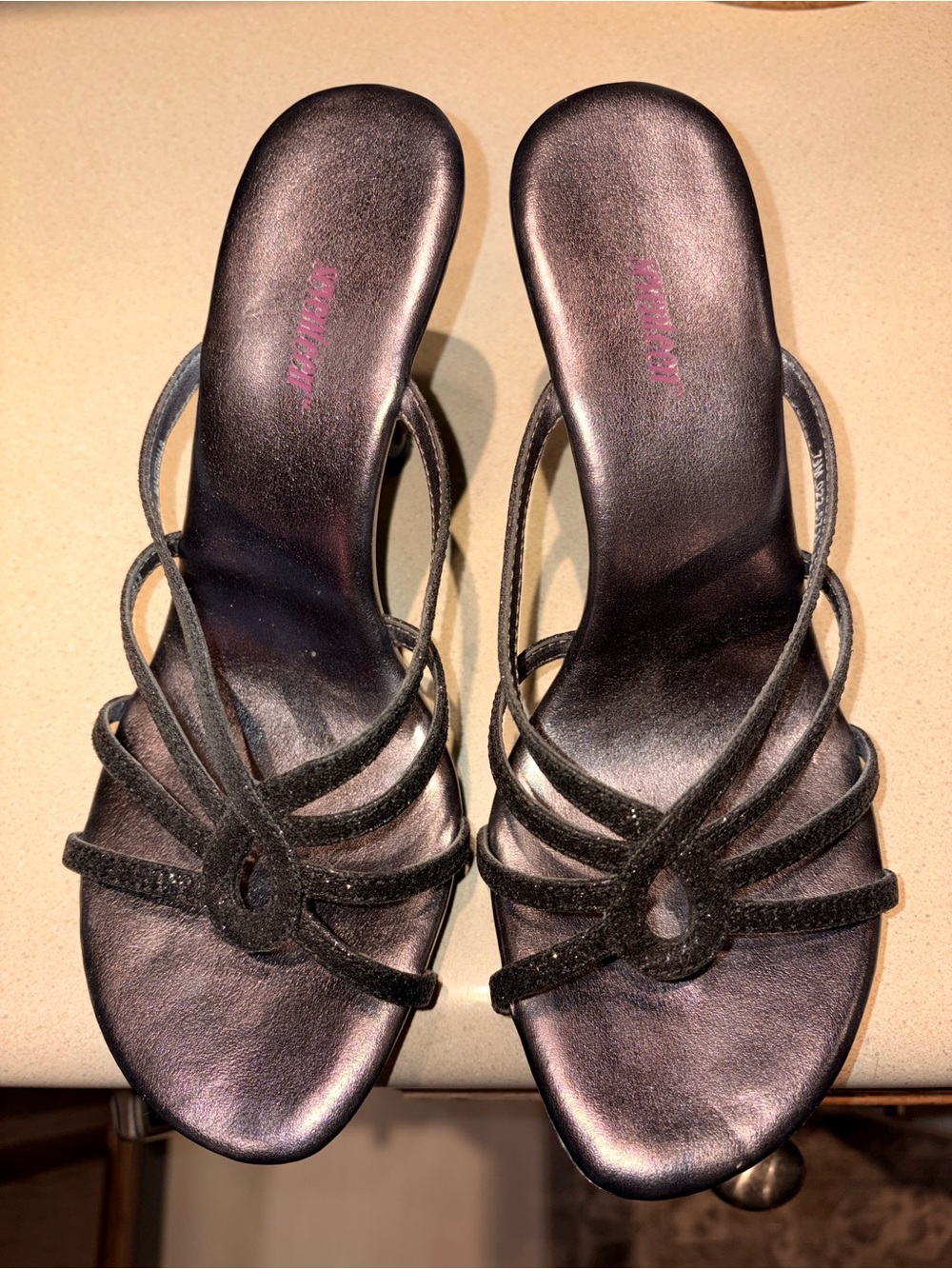 Women’s Black Strappy Slip-On Heels - Sleek Evening Sandals new never worn